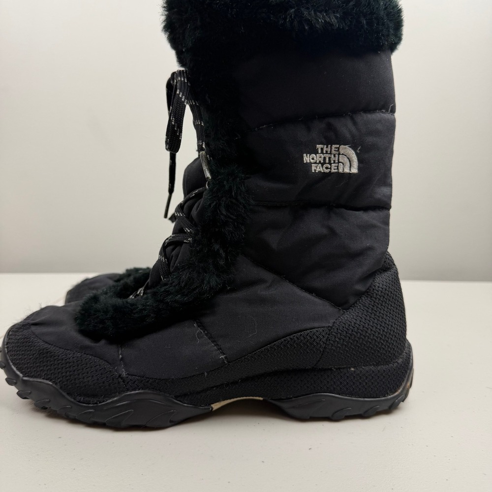 The North Face Nuptse Black Faux Fur Trim Winter Snow‎ Boots Women's 7.5 Lace Up
